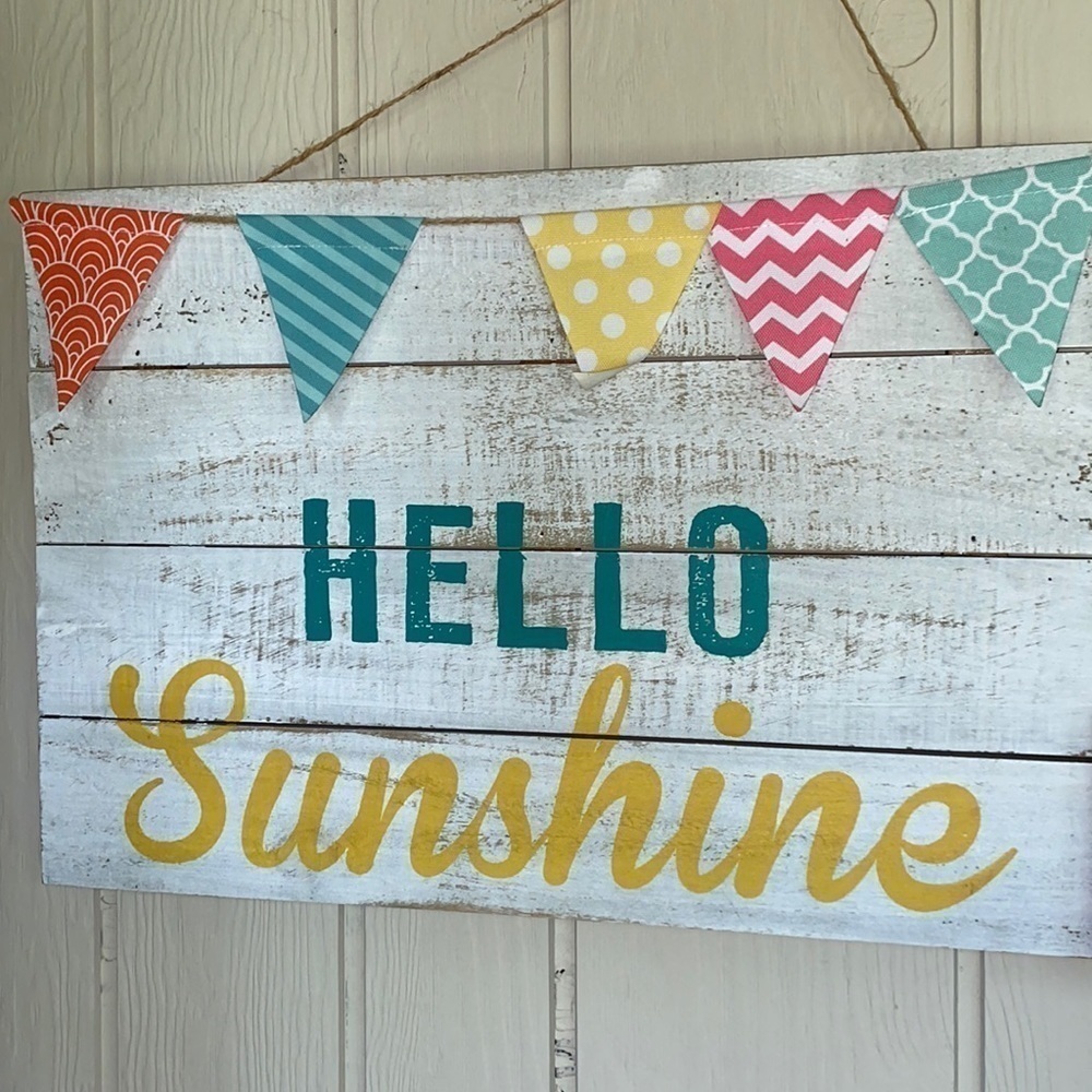 Hello Sunshine sign cottagecore beach decor wall hang shiplap wood‎